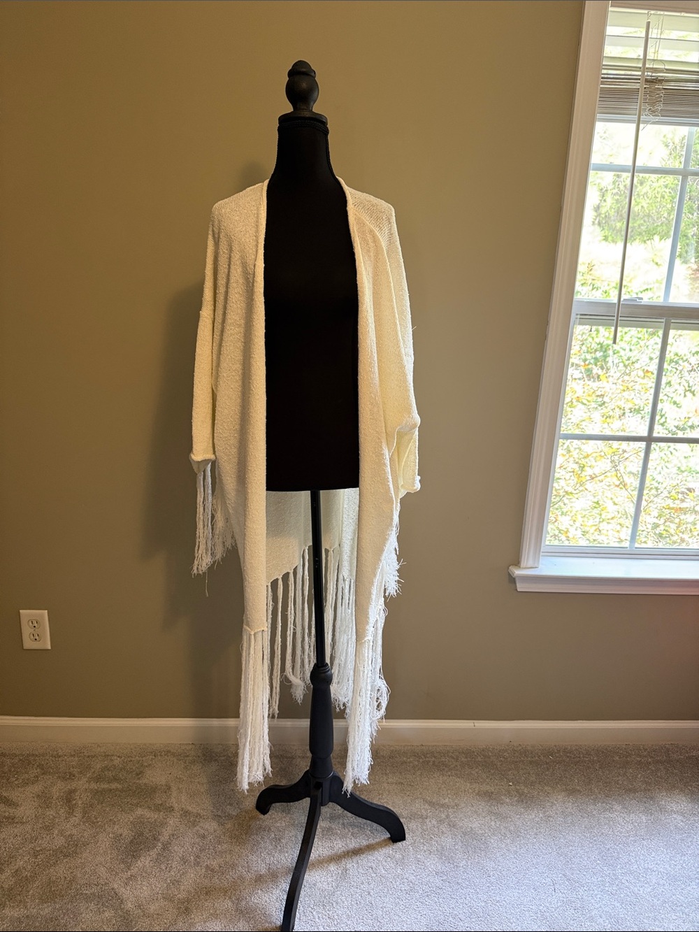 ASOS Curve Cream Knit Fringe Sweater duster